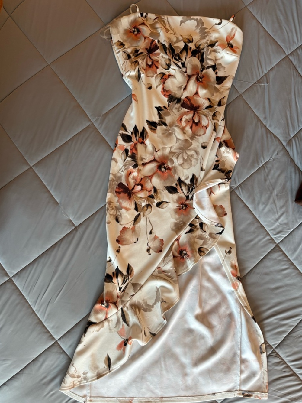 Floral Satin Slip Dress in Cream and Blush